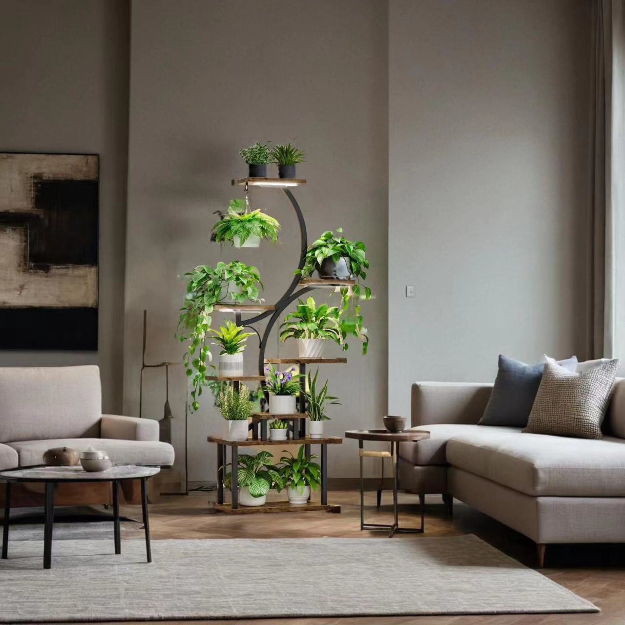 Leumius Plant Stand with Grow Lights, 8 Tiered Indoor Metal Plant Flower Shelf, 61" Tall Plant Stand for Indoor Plants Multiple, S-Shaped Plant Rack for Home Patio