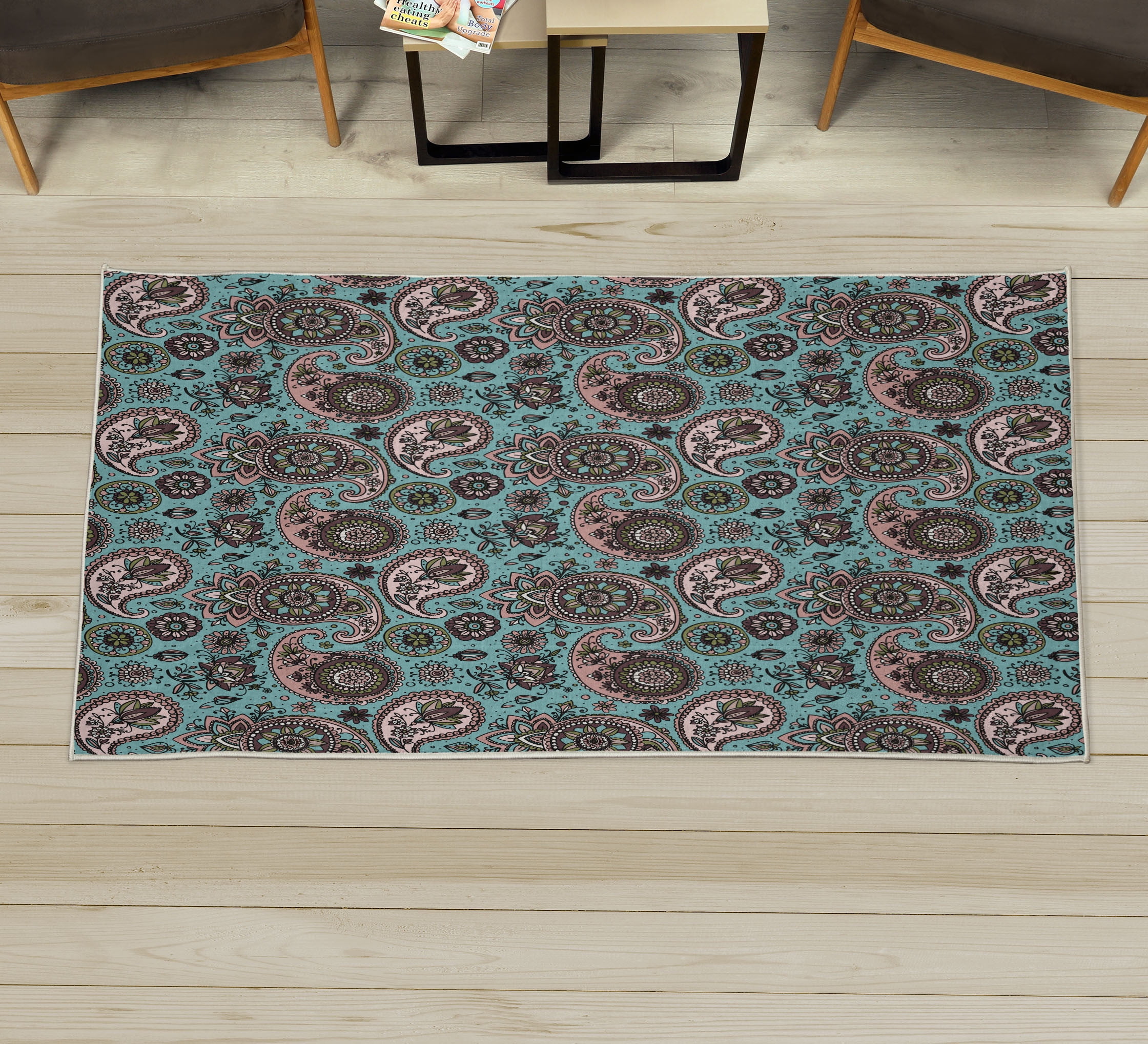 Paisley Decorative Rug, Vintage Inspired Multicolored Leaf Flower Motif ...