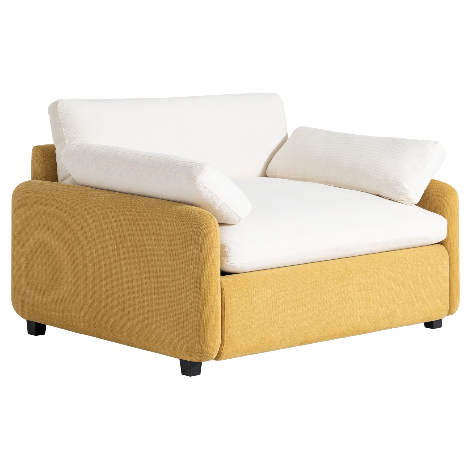 Leumius 50" Oversized Single Sofa Chair, Chenille Accent Chair with Wide and Deep Seat, Upholstered Armchair with Pillows for Living Room,Apartment,Bedroom, Cream+Yellow