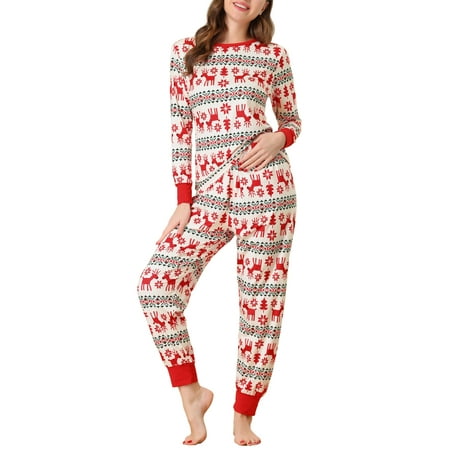 

cheibear Womens Crew Neck Sleepwear Christmas Nightwear with Pants Loungewear Pajama Set
