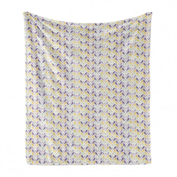 Floral Soft Flannel Fleece Throw Blanket, Spring Layout of Laurel Leaves Foliage Botanical Art, Cozy Plush for Indoor and Outdoor Use, 60" x 80", Multicolor, by Ambesonne