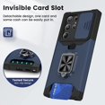thumbnail image 4 of Kickstand Case for Samsung Galaxy S22 Ultra, Dteck Slide Cover Heavy Duty Armor with Rotate Ring Stand Card Holder Slot, Support Car Magnetic Mount, Shockproof Wallet Cover,Navy, 4 of 8