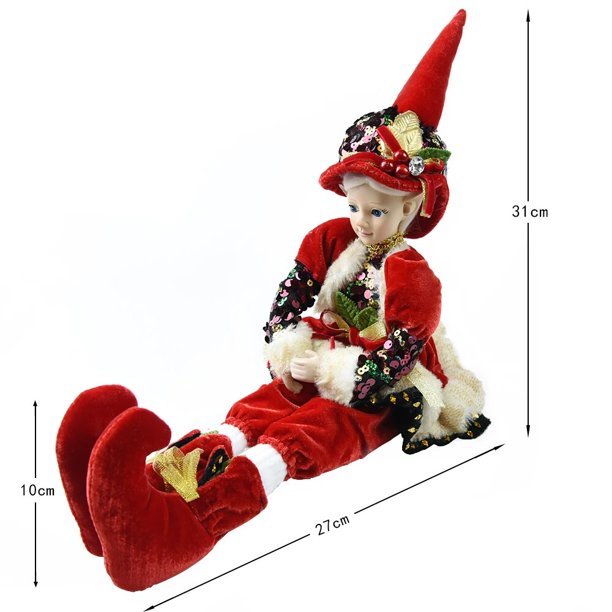 Muñeco de elfo sentado para fiesta, muñeco de elfo con sombrero, decoración navideña, flexible, decoración del hogar