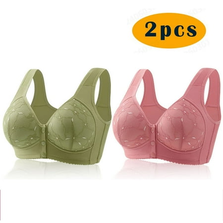 GERsome Women s 2 Pack Assorted Color Comfort Front Close Sport Bra Convenient Snap Sleep Bra Wireless Bras for Women Plus Size Full Coverage No Underwire Bra 2pcs#Green/Watermelon Red XXXXXL