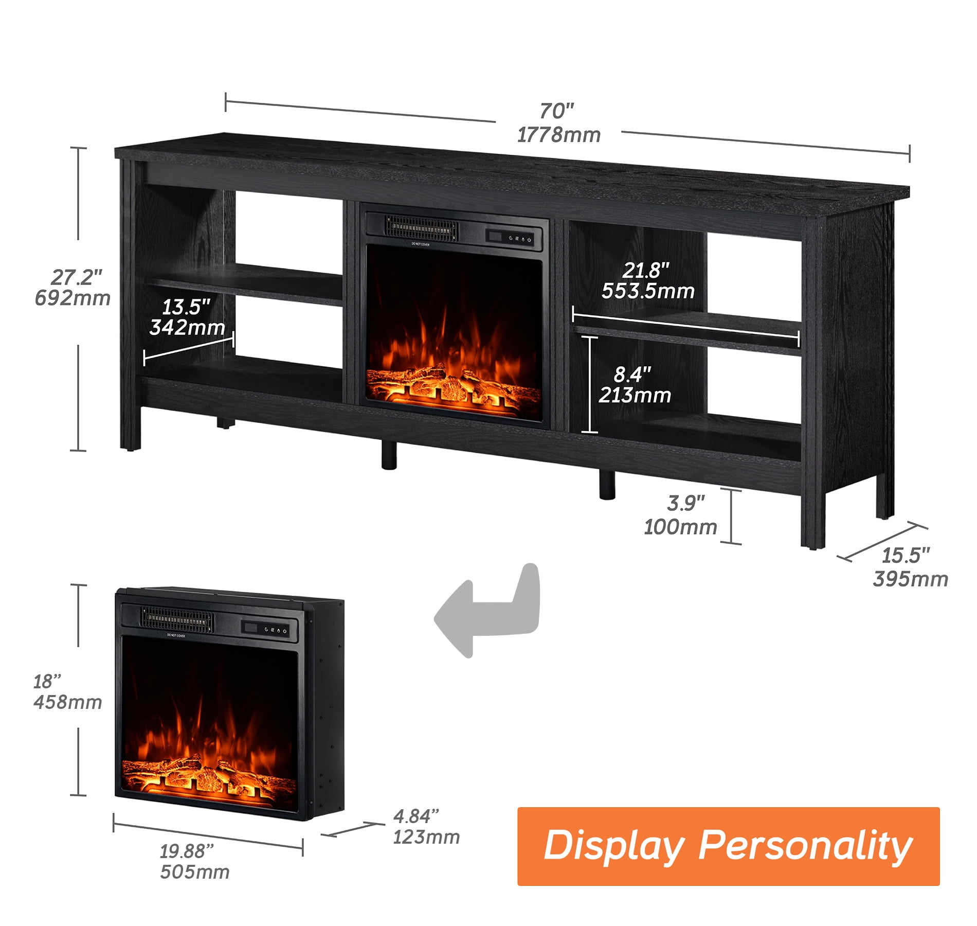 Fireplace TV Stand with LED Lights for TV’s up to 80 Inch, Entertainment Center for 75 inch TV with Electric Fireplace, 70 inch, White Sansujyuku sansujyuku.com