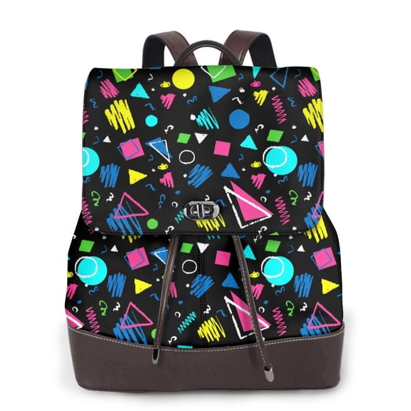 Ratiio Geometric 1980s Styled Pattern Womens Backpack Purse Leather Backpack Purse for Women Travel Fashion Backpack Designer Ladies Shoulder Bags