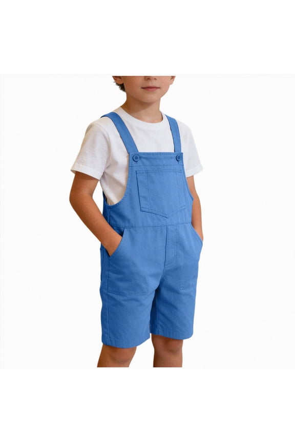 Little Girls Boys Twill Shortalls Toddler Kids Summer Bib Overall Shorts with Pockets(Blue,7-8 Years)