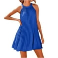 thumbnail image 1 of Mini Robe d'Été pour Femmes Mignonne Col Suspendu Sans Manches Couleur Unie Plissée Dos de Plage Mini Robe Mini Robe pour Femmes Été, 1 of 5