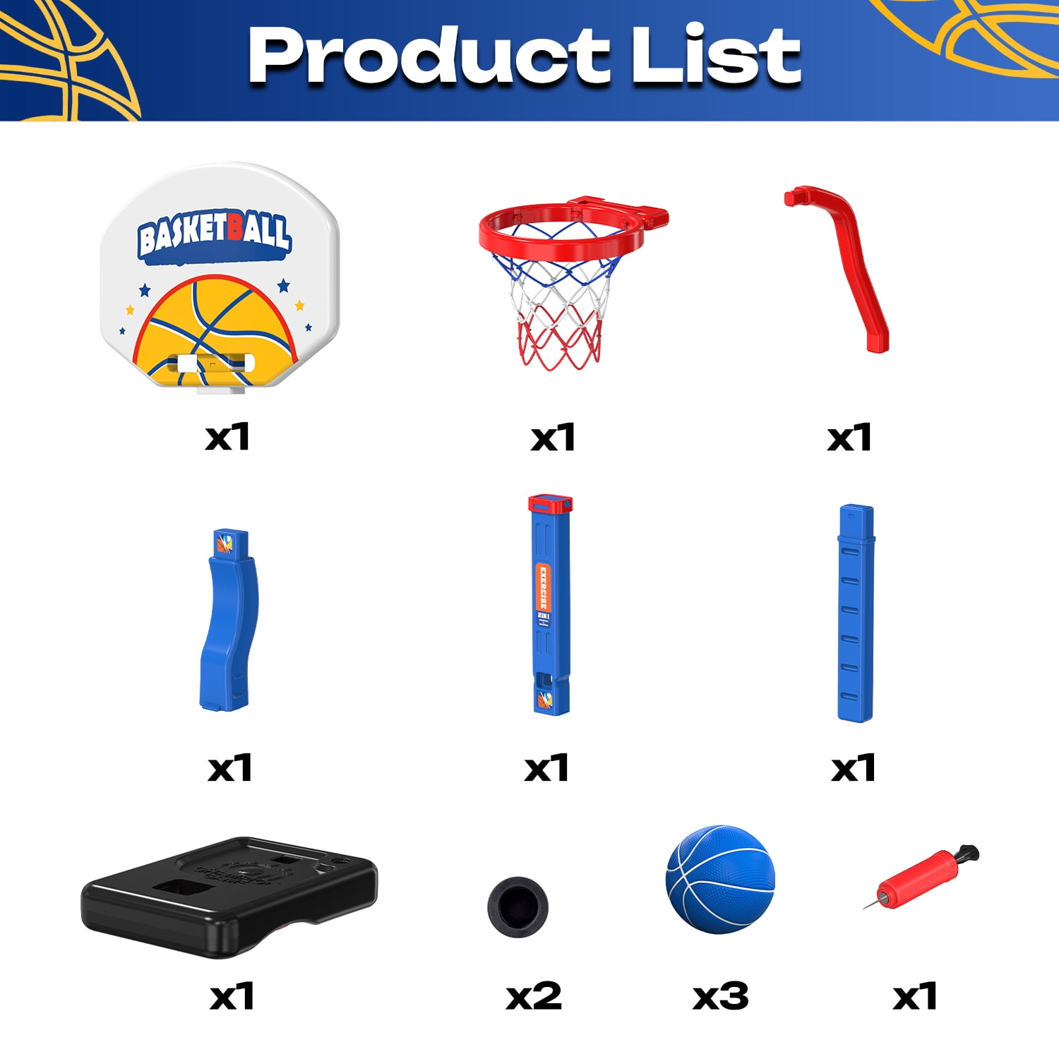 JoyStone   2 in 1 Kids Basketball Hoop, Toddler Basketball Hoop Indoor Mini Adjustable Poolside Basketball Goals with Ball Pump for Boys Girls Outdoor Toys, Blue