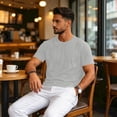 thumbnail image 6 of Men's Shirts Short Sleeve Cotton T-Shirt Crew Neck Light Tees Classic Basic Casual Tops Plain Soft Shirt Light Gray XL, 6 of 7