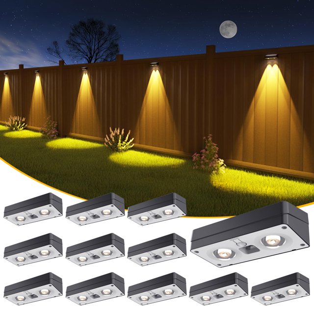 Luces solares para vallas JOFIOS, paquete de 12 unidades, 50 lúmenes RGB, resistentes al agua
