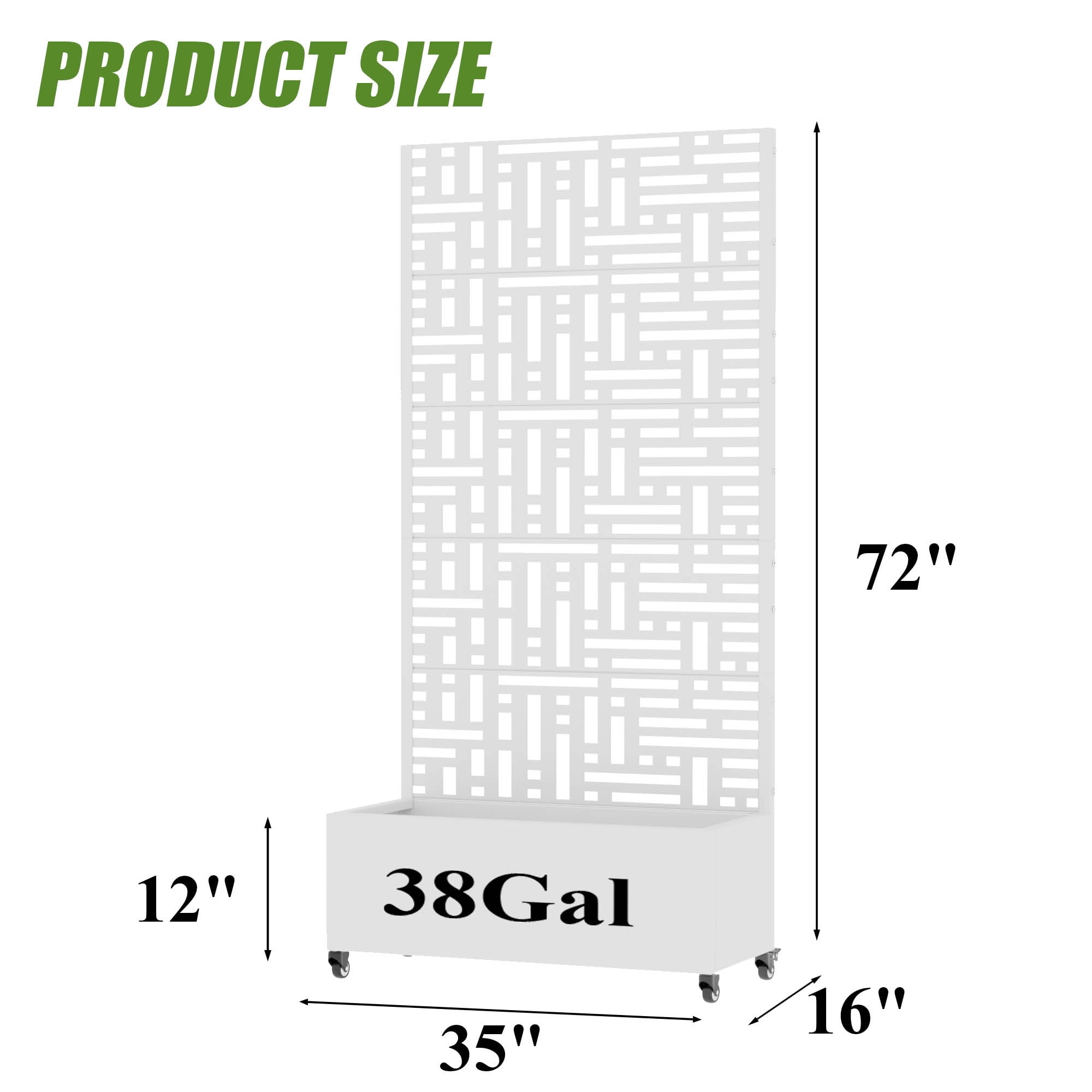 MAYEERTY 72X35" Metal Outdoor White Privacy Screen with Planter Box for Backyard & Garden, 5 Piece Set