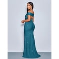 thumbnail image 3 of Teal Blue Elegant Twisted Off-Shoulder Mermaid Maxi Dress With High Slit And Sparkling Sheen For Evening Party, 3 of 8