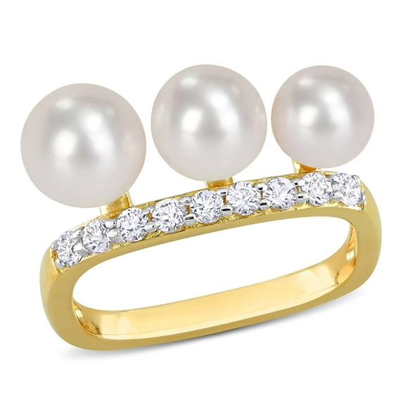 Everly Women's Cultured Pearl Yellow Gold Plated Ring