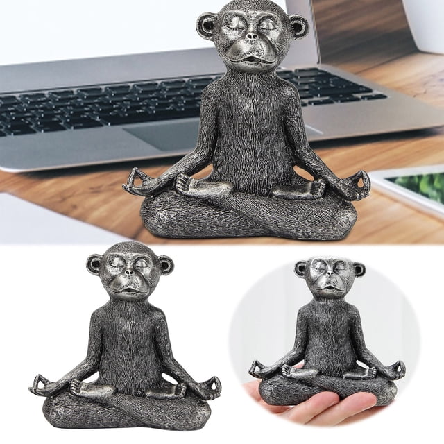 Estatua de mono meditando, adorno de resina, decoración para el hogar, yoga, meditación, pequeño.