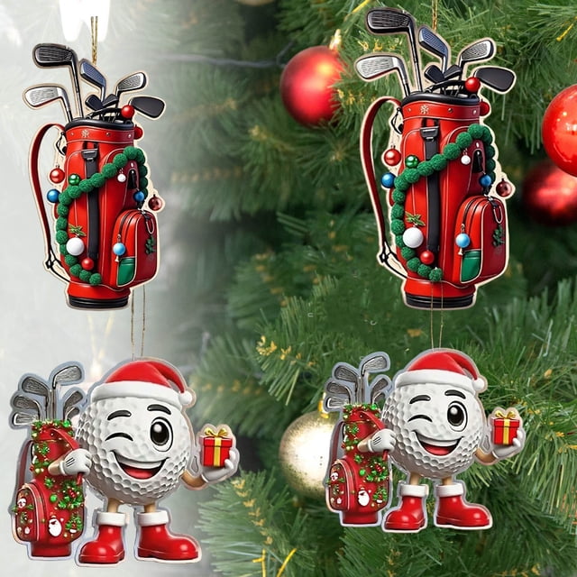 Adorno Navideño para Árbol de Navidad con Forma de Pelota y Bolsa de Golf | Materiales Resistentes | Regalo Ideal para Amantes Del Golf | Fácil de Colgar | Decoración Navideña Versátil