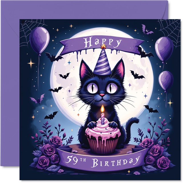 Tarjeta de cumpleaños Stuff4 59.º cumpleaños gato negro 14,5 cm