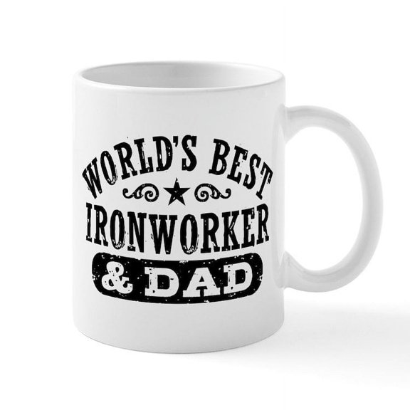 CafePress - World's Best Ironworker And Dad Mug - 11 oz Ceramic Mug - Novelty Coffee Tea Cup