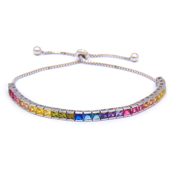 Better Jewelry Rainbow Princess Cut 5mm CZ Tennis Bracelet .925 Sterling Silver