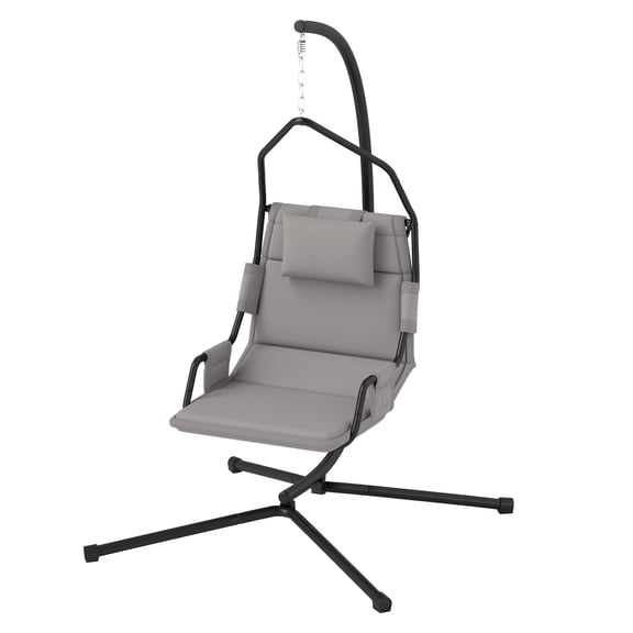 Hammock Chair with Stand, Gray - PA Coating Cushion, Steel Frame, Indoor Outdoor Hanging Swing Chair for Patio, Balcony, Relaxing