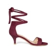 thumbnail image 3 of BLISSFUL STEP Women's Shoes Faux Suede Lace Up Open Toe Kitten Heel Cushioned Footbed Sandals  Burgundy 6, 3 of 8