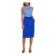 thumbnail image 3 of CALVIN KLEIN Womens Blue Zippered Pocketed Tie Belt Back Slit Lined Below The Knee Wear To Work Pencil Skirt Petites 14P, 3 of 4