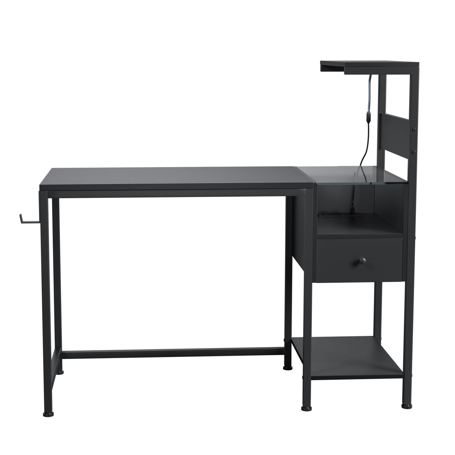 Computer Desk With Power Outlet & Storage Shelves, Study Writing Table With USB Ports Charging Station, PC Desk Workstation For Home Office, Black