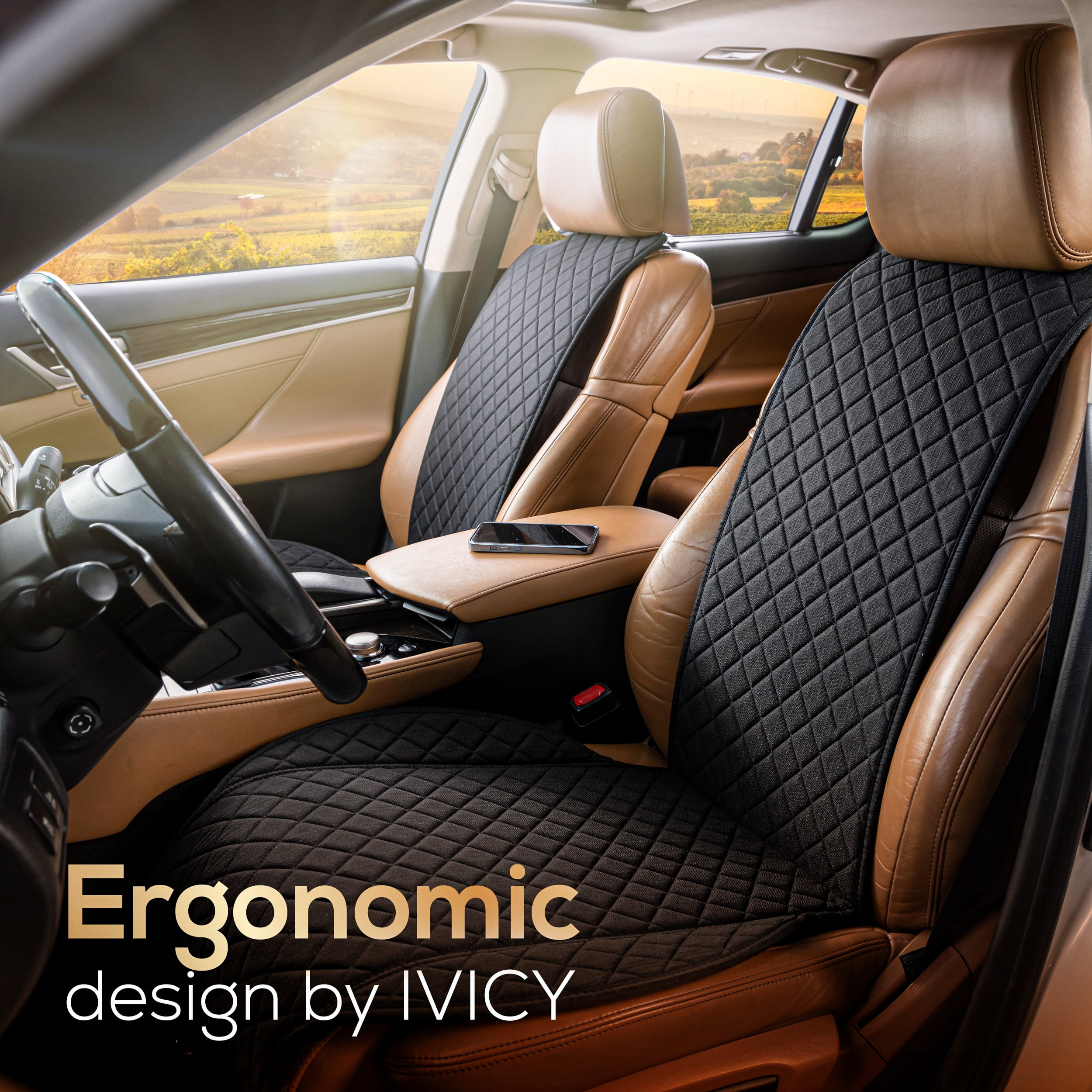 IVICY Faux Linen Front Car Seat Cover – Durable, Non-Slip Seat Protector for Cars – 1 Unit, Black