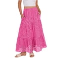 thumbnail image 5 of LWavelet Women Eyelet Embroidery Tiered Midi Skirt Elastic High Waist With Pockets Cute Summer Skirt Hot Pink M, 5 of 8