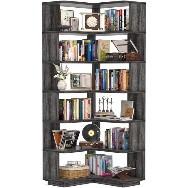 Estantería de esquina Armocity, 7 niveles, Etagere, roble gris