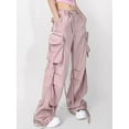 thumbnail image 5 of Arvbitana Women's Loose Cargo Pants Solid Color Low Waist Zipper Ruched Parachute Pants Wide Leg Long Trousers with Pockets Streetwear, 5 of 6