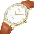 thumbnail image 1 of Reloj de cuarzo marrón dorado y blanco, diseño unisex, correa de PU, esfera de cristal redonda, reloj de pulsera de estilo universal, 1 of 6