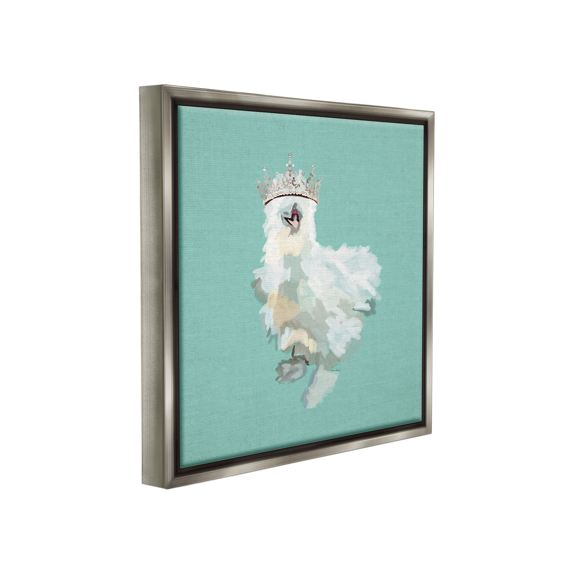Stupell Industries Silkie Chicken in Crown Animals & Insects Painting Gray Floater Framed Canvas Art Print Wall Art, 25 x 25