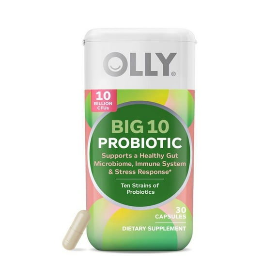 OLLY Big 10 Probiotic, Supports a Healthy Gut Microbiome,* 10 Billion CFUs, 30 Ct