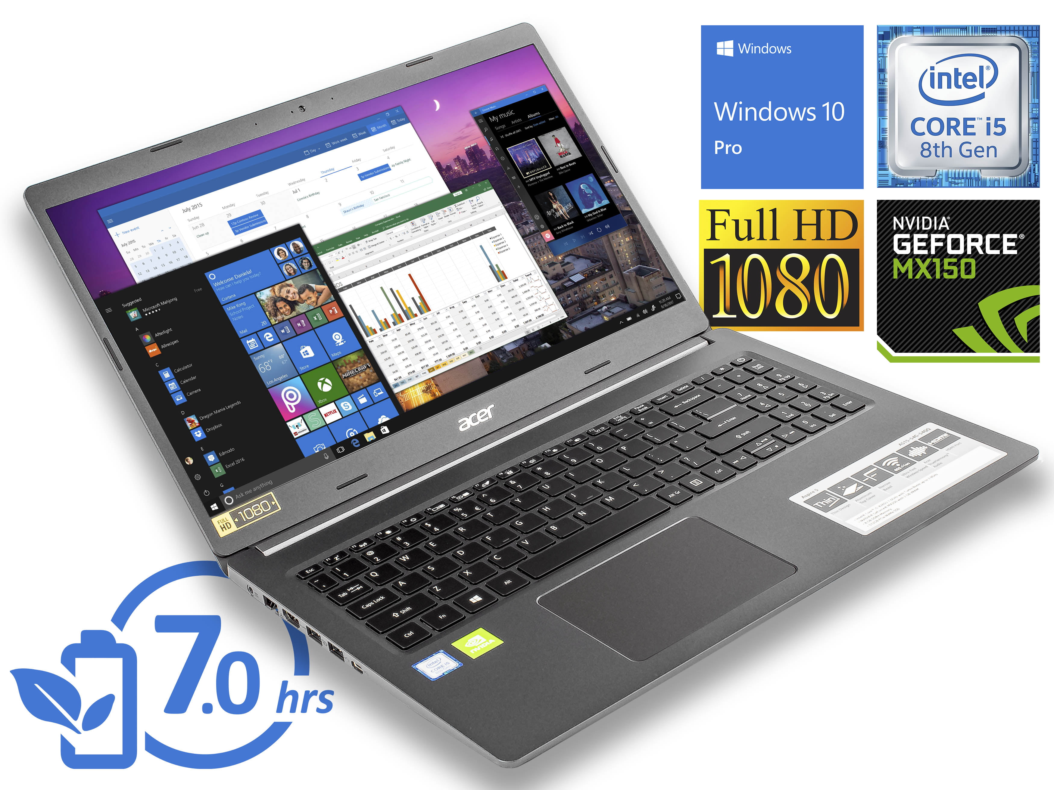 Uganda udmelding Fængsling Acer Aspire 5 Notebook, 15.6" FHD Display, Intel Core i5-8265U Upto 3.9GHz, 8GB  RAM, 512GB NVMe SSD + 1TB HDD, NVIDIA GeForce MX250, HDMI, Wi-Fi,  Bluetooth, Windows 10 Pro - Walmart.com