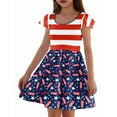thumbnail image 5 of Abcomgle Summer Dress for Girls 7-8 Stars Striped Graphic 4th Of July Dresses Casual A-Line Fly Sleeve Skateres Cute Beach Independence Day Sundresses 7-8 Years,Wine, 5 of 5