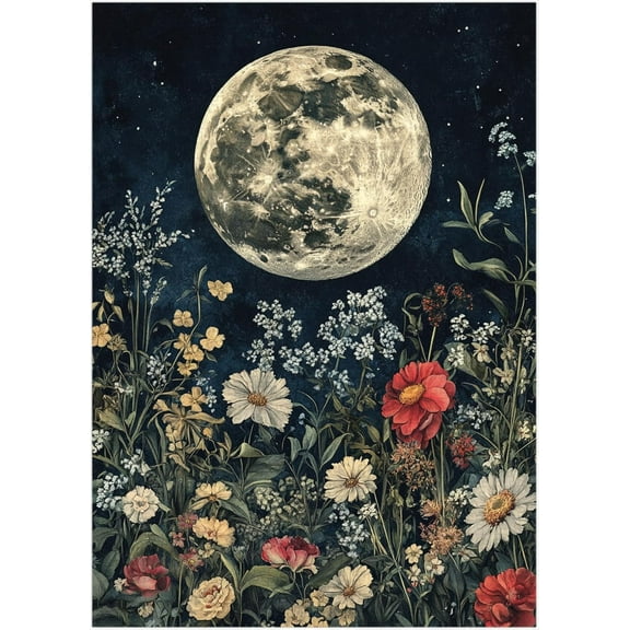 Vintage Floral Moon 1000-Piece Jigsaw Puzzle, William Morris Style Celestial Botanical Art for Adults Home Decor