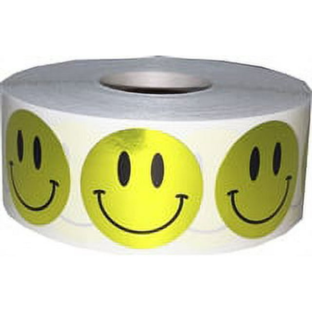 Autocollants Scolaires Visage Heureux Métallique Or / 1 Pouces Pouce Rond - Lot de 500 / InStockLabels.com