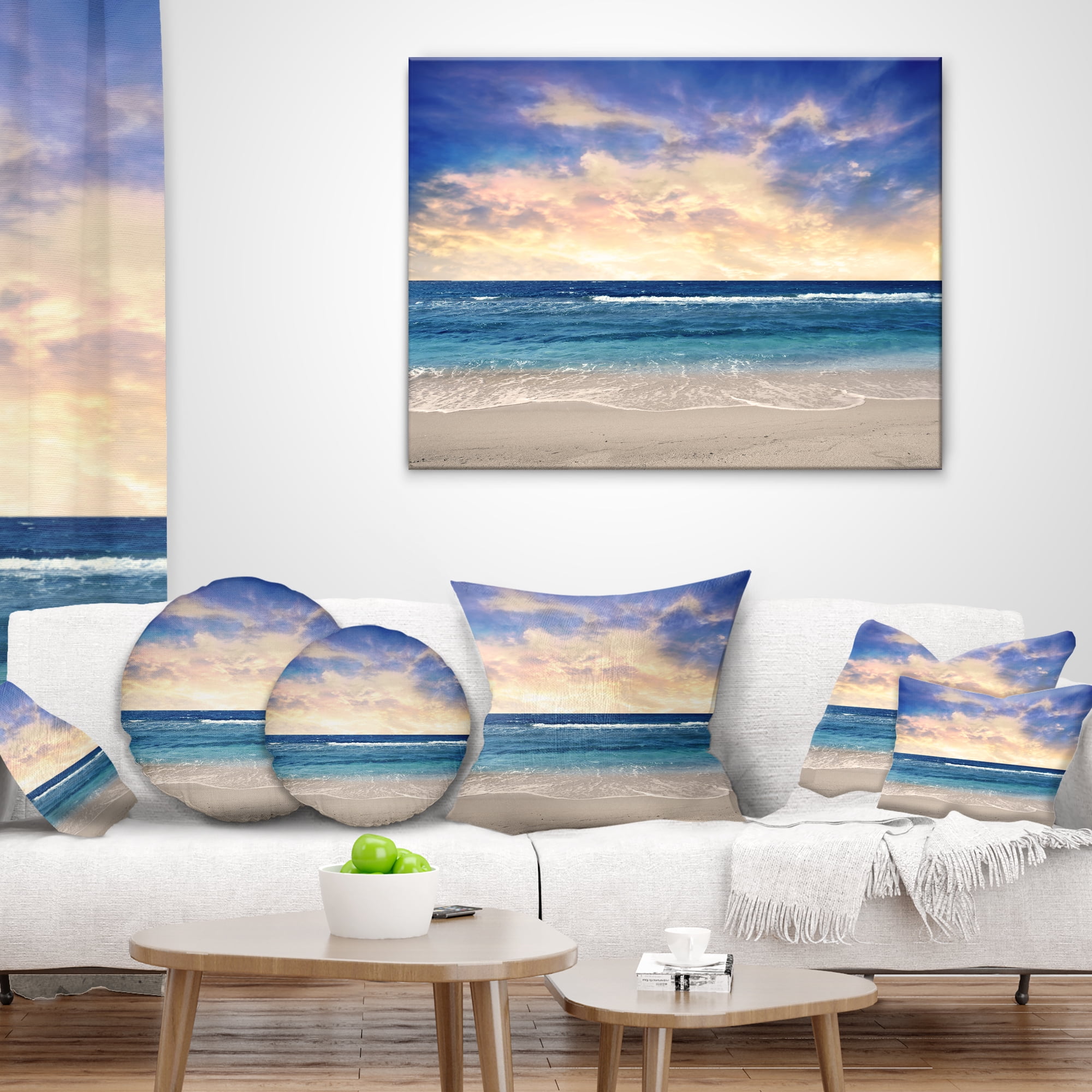 Designart Clear Blue Sky and Ocean at Sunset - Seascape Throw Pillow - 16x16