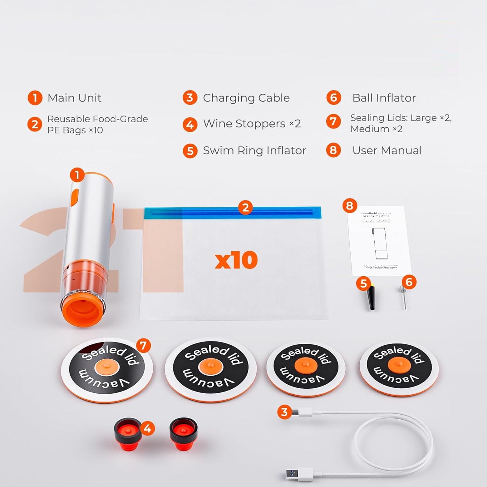 Wireless Vacuum Sealing Tool Set Handheld Masons Jar Vacuum Sealer for Home and Outdoor Use with Rechargeable