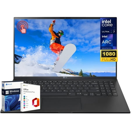 LG Gram 15 Ultra Lightweight Laptop, 15.6" FHD Touchscreen, Intel 16-Core Ultra 7-155H, 16 GB LPDDR5X RAM, 2 TB SSD, Intel Arc Graphics, Backlit Keyboard, Wi-Fi 6E, TB 4,Windows 11 Pro, w/Accessories