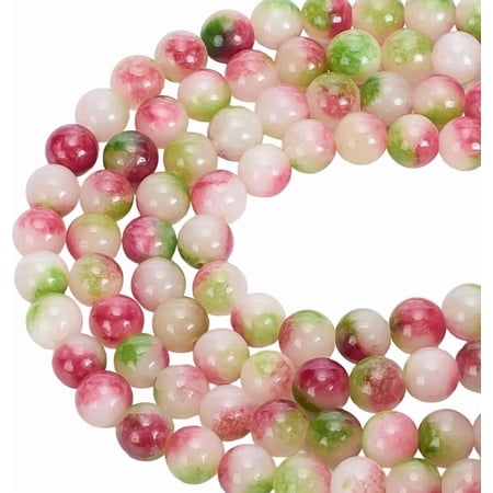 96 Pcs Round Natural Gemstone Beads 8.5mm Diameter Watermelon Polished Beads Smooth White Jade Beads Dyed Loose Spacer Beads for Jewelry Making DIY Bracelets Necklaces Old Rose