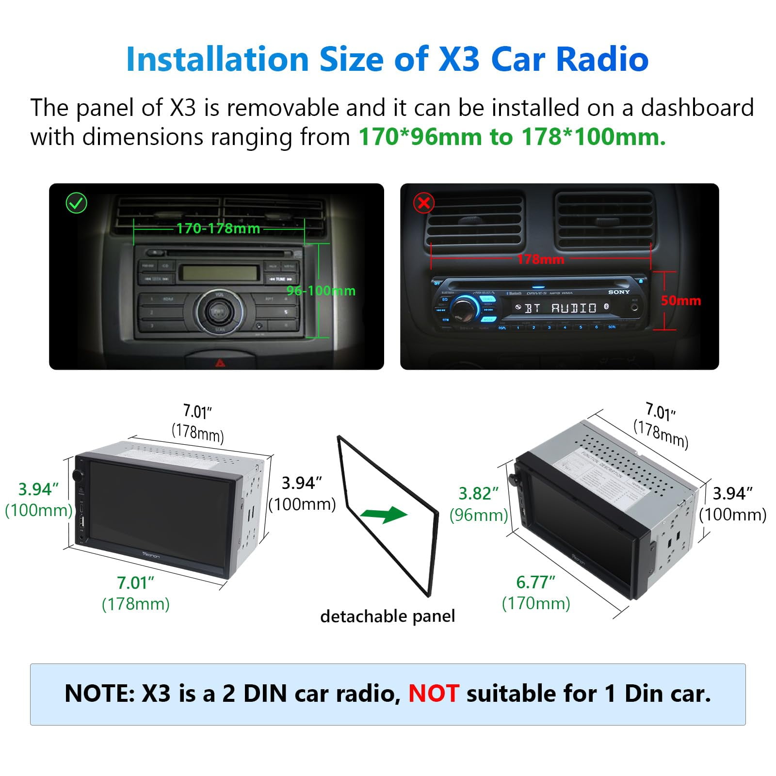 Eonon 7'' Double Din Car Stereo Wireless CarPlay & Wireless