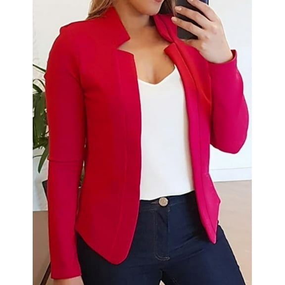 MORTTIC Plus Size Women's Open Front Long Sleeve Blazer, Casual Solid Color Office Suit Jacket, S-5XL