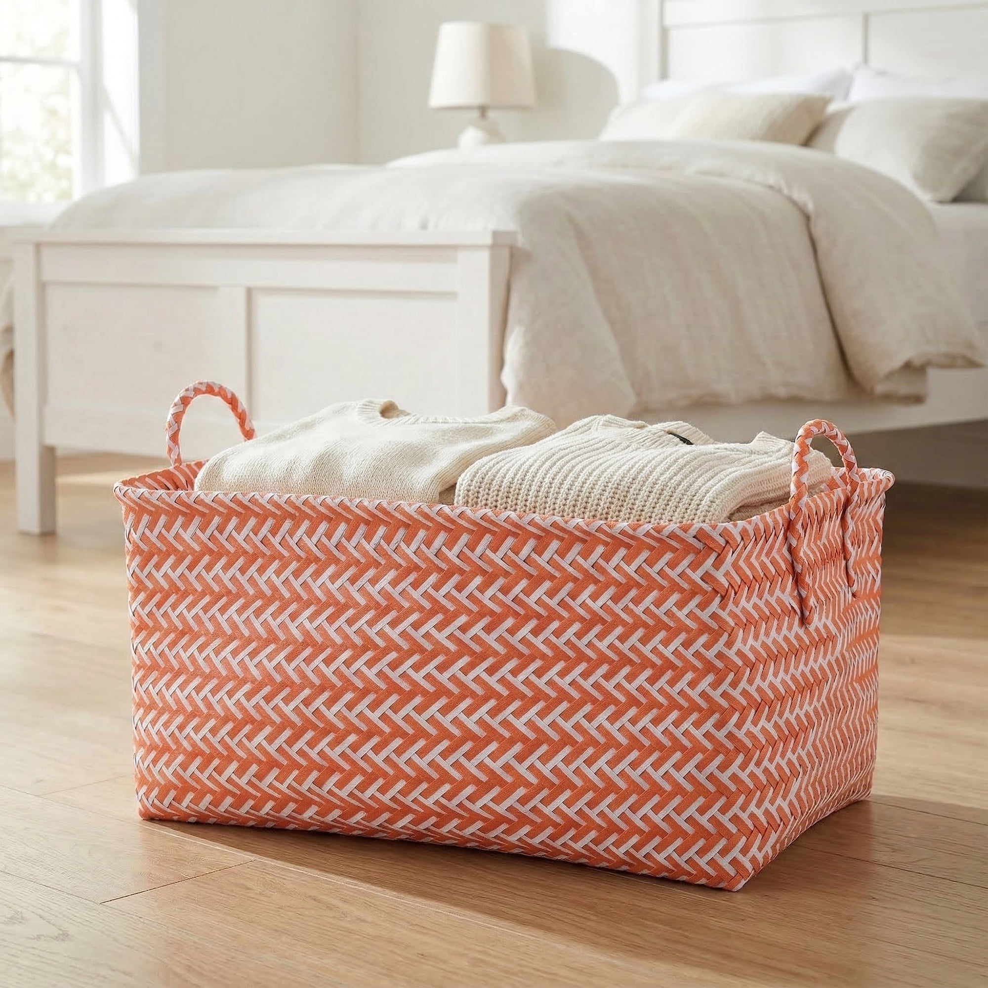 Unique Bargains Wicker Shelf Closet Storage Bin for Blankets Pink 15.7" x 10.6" x 8.7"