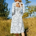 thumbnail image 5 of White Gray Leopard Cheetah Animal Print Women's 3/4 Sleeve Dresses Elegant A-Line Midi Dress Flare Summer Casual Sundress, 5 of 9