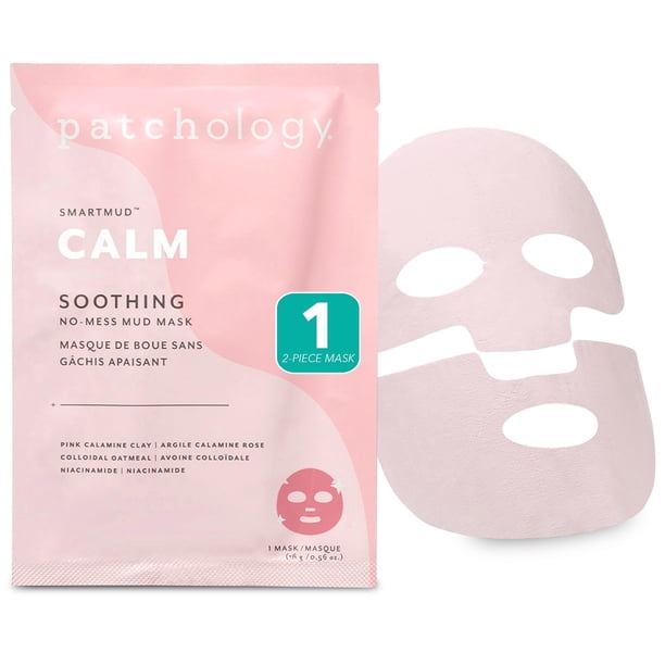 Patchology Calm SmartMud Mascarilla de arcilla para la cara – Mascarilla de barro calmante sin ensuciar con calamina coloidal avena y niacinamida – Reduce el enrojecimiento e hidrata la piel – Mascari