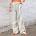 thumbnail image 2 of Casual Pants for Women Drawstring Striped Loose Wide Leg Trousers with Large Pockets, 2 of 5