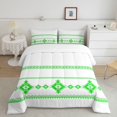 thumbnail image 2 of Castle Fairy Hippie Aztec Border Queen Comforter Set 3 Pieces,Tribal Geometric Strip Comforter Sets Queen,White Bright Green,Reversible,1 Comforter and 2 Pillowcases, 2 of 6
