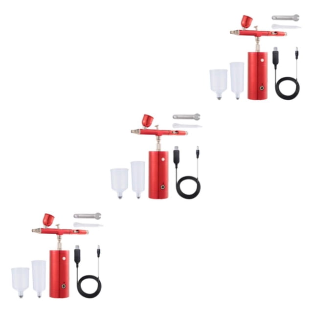 bedienty Compact Airbrush Air Compressor Kit Set Versatile Spray Painting Portable Red 1.49x5.1x5.7 Inch 3Set